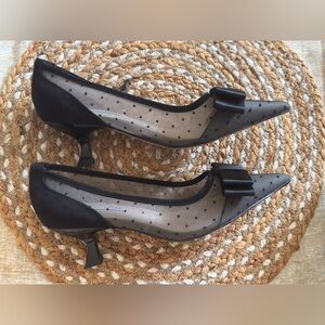 NEW Black Mesh Pointed-Toe Bow Pumps kitten heel